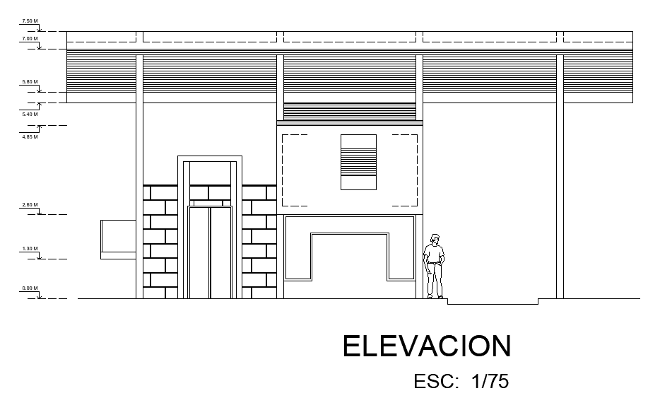 An elevation view of 12x16mhouse building is given in this AutoCAD drawing file.Download now.