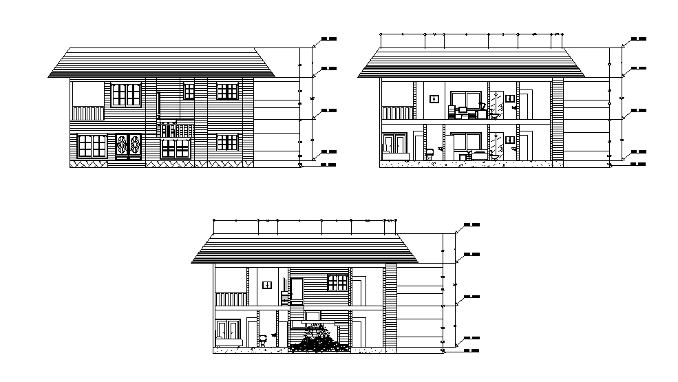 An elevation view of 12x6m house plan is given in this Autocad drawing file. Download now.
