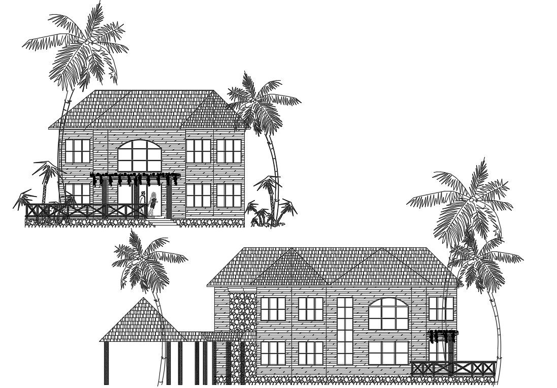 An elevation view of 13x18m house building is given in this AutoCAD drawing model. Download now.