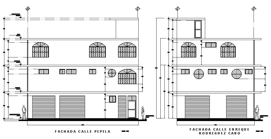 An elevation view of 14x9m house plan cum commercial building is given in this Autocad drawing file.Download now.