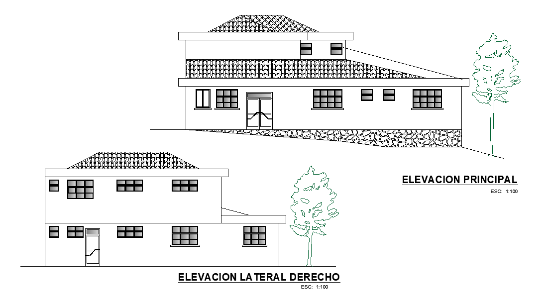 An elevation view of 16x19m hospital building is given in this Autocad drawing file. Download now.