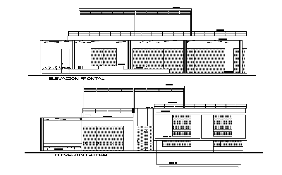 An elevation view of 20x20m house plan is given in this Autocad drawing file. Download now.