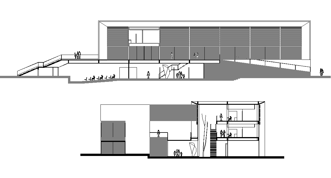 An elevation view of 233x229m hospital building has been given in this Autocad drawing file. Download now.