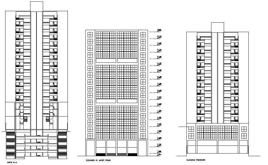 An elevation view of 25x40m apartment building is given in this Autocad drawing file.Download now.