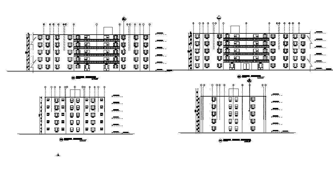 An elevation view of 30x21m apartment house building is given in this Autocad drawing file. Download now.