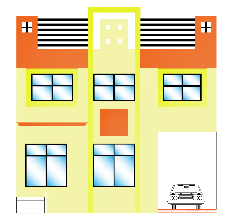 An elevation view of 43’x34’ house building is given in this AutoCAD model. Download now.