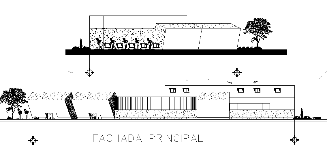 An elevation view of 47x25m college building is given in this Autocad drawing file. Download now.