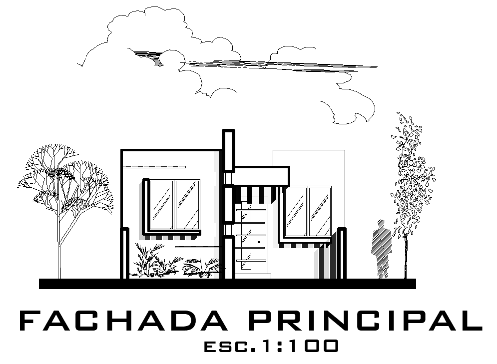 An elevation view of 6x19m house building is given in this 2D AutoCAD drawing model.Download now.