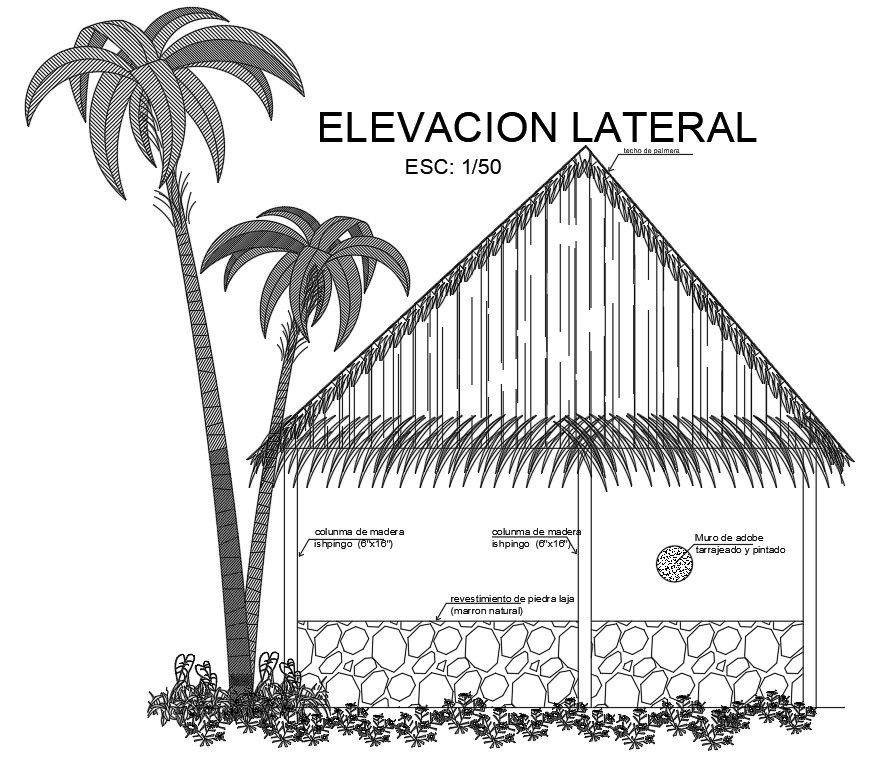 An elevation view of 6x7m house building is given in this AutoCAD drawing model.Download the Autocad model.