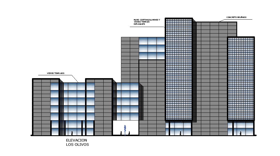 An elevation view of 78x102m office building is given in this Autocad drawing file. Download now.