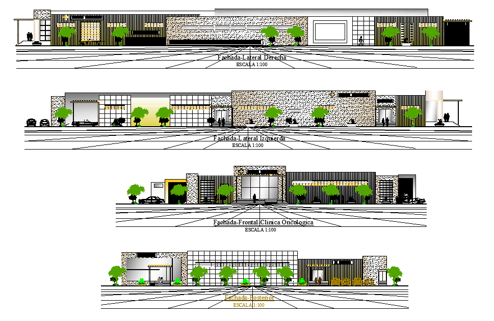 An elevation view of 81x53m hospital building has been given in this Autocad drawing file. Download now.