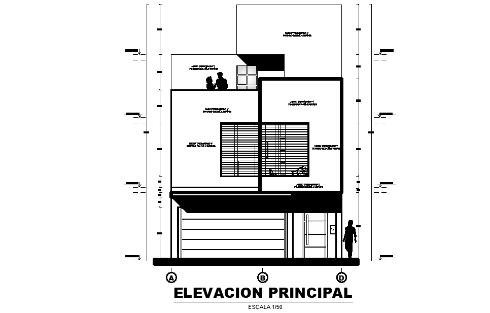 An elevation view of 8x16m house building is given in this AutoCAD drawing file.Download now.