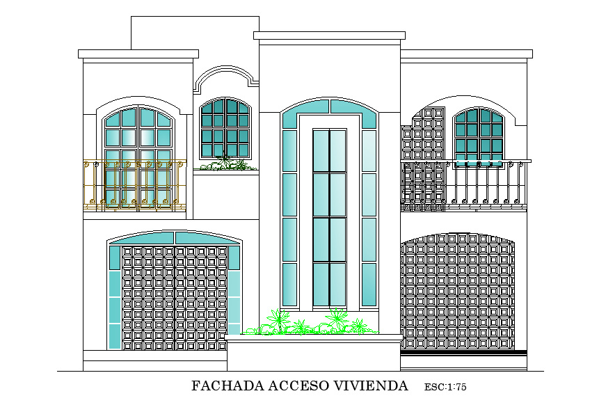 An elevation view of 9x16m villa plan has been given in this Autocad drawing file. Download now.