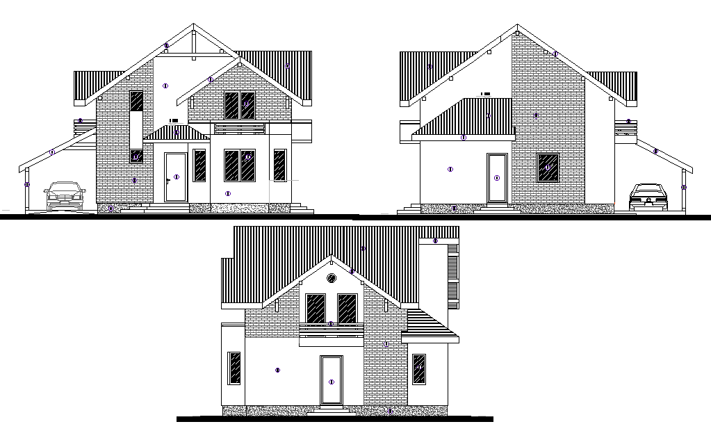 An elevation view of 9x9m ground floor Romanian house building design is given in this Autocad drawing file.
