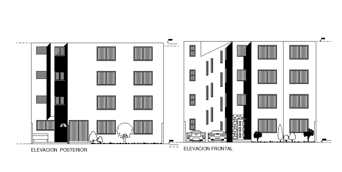 An elevation view of G+3 house building has been given in this Autocad drawing file. Download now.