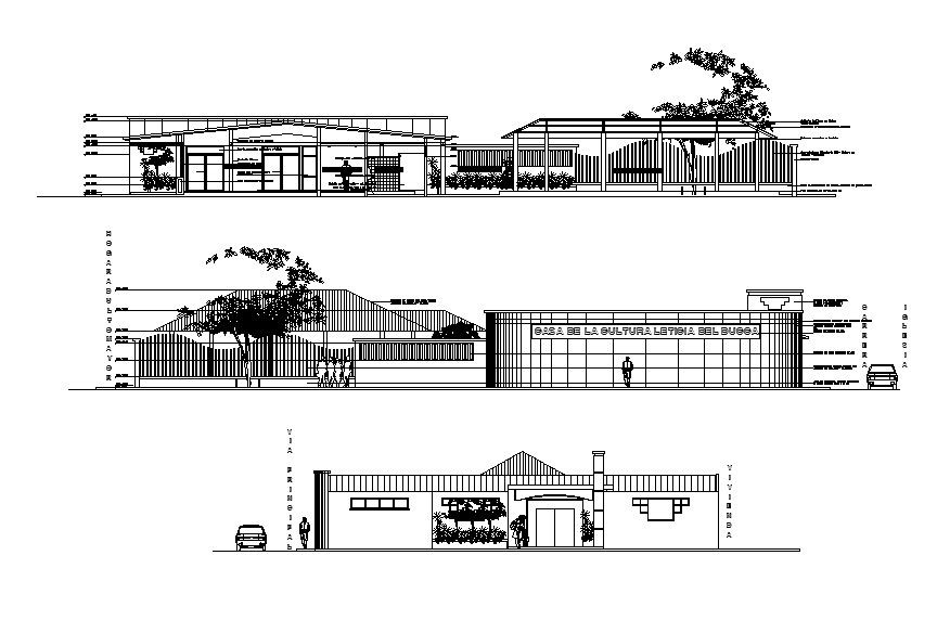 An elevation view of House of Culture Project Remodeling is given in this Autocad file. Download now.