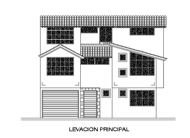 An elevation view of the 10x11m architecture house building cad drawing