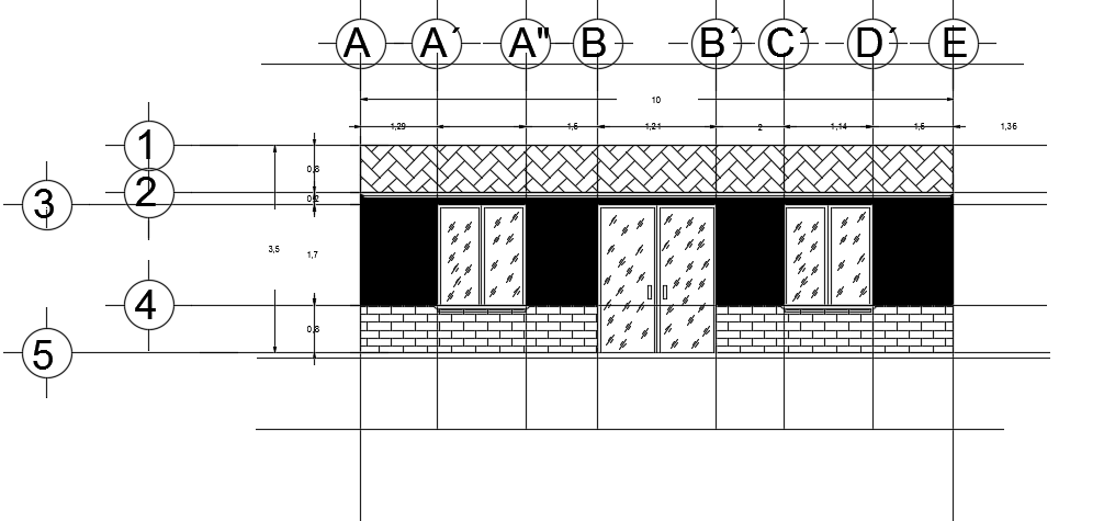 An elevation view of the 10x13m 2bhk house building AutoCAD model
