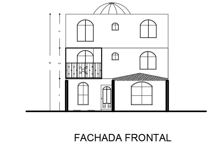 An elevation view of the 10x18m bungalow house building AutoCAD model