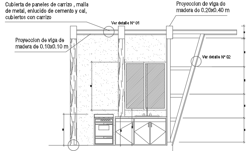 An elevation view of the 10x22m house building kitchen is given in this model