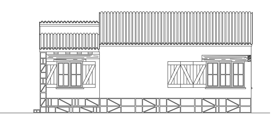 An elevation view of the 10x8m architecture house building cad drawing