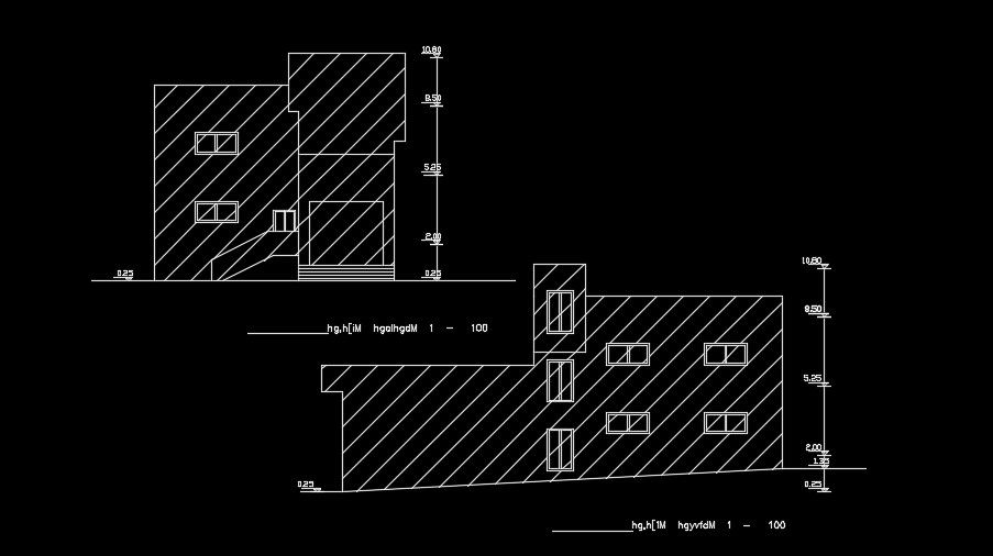 An elevation view of the 11x11m house building drawing