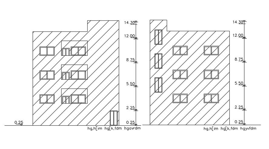 An elevation view of the 11x11m residential building AutoCAD drawing