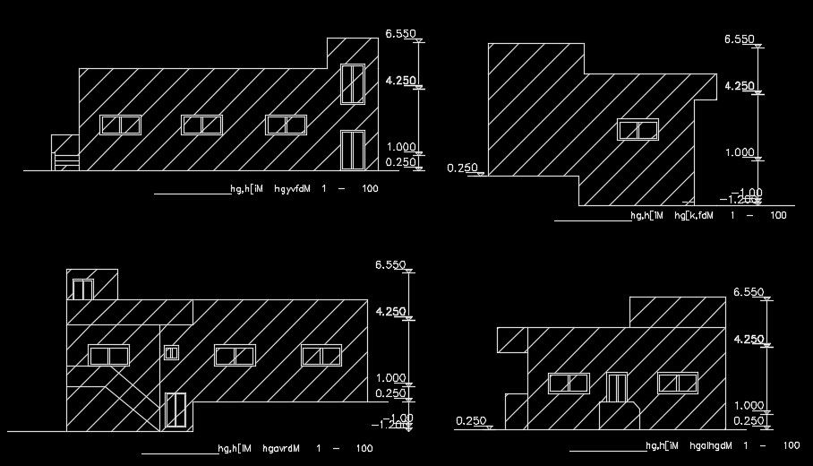 An elevation view of the 11x15m house building model