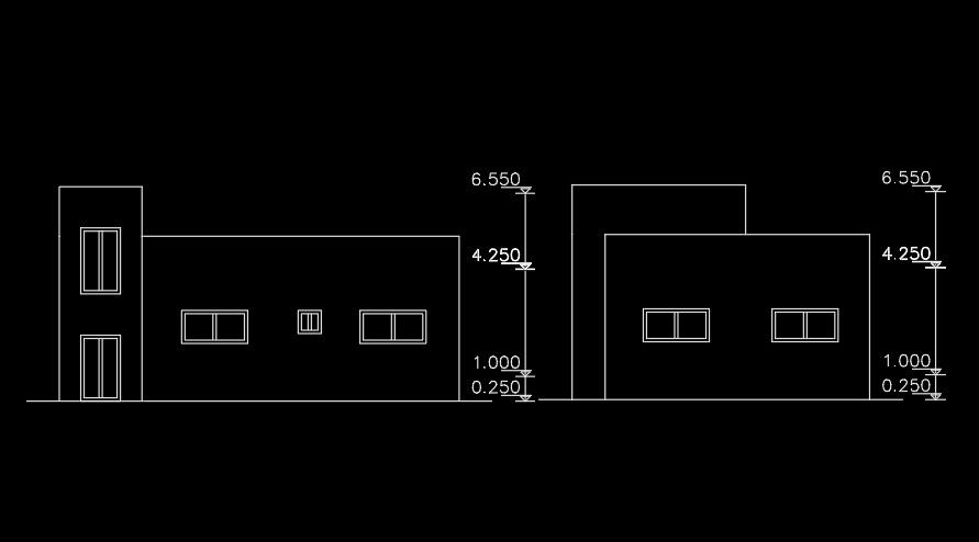 An elevation view of the 11x8m residential house building AutoCAD drawing