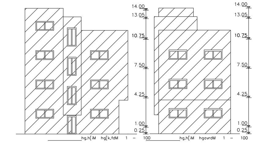 An elevation view of the 11x9m house building AutoCAD drawing