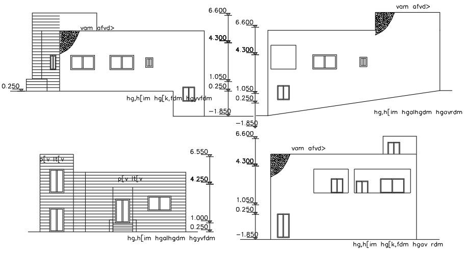 An elevation view of the 12x14m house building AutoCAD drawing