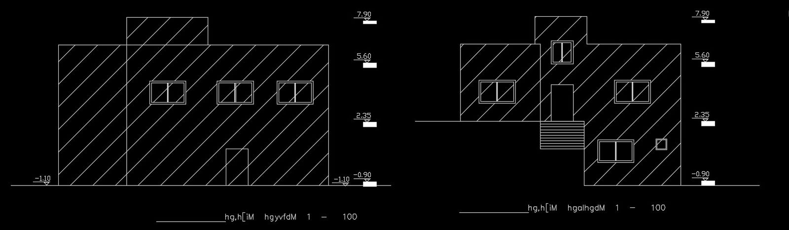 An elevation view of the 12x15m house building AutoCAD file
