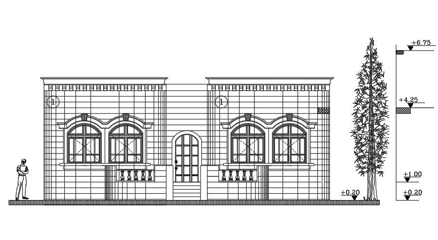 An elevation view of the 12x19m house building AutoCAD drawing