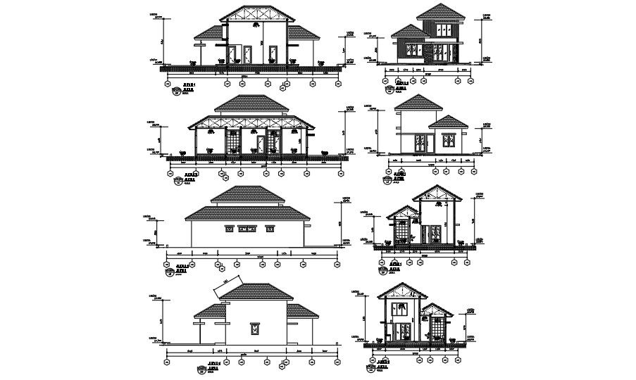 An elevation view of the 12x20m 3bhk architecture house building CAD drawing