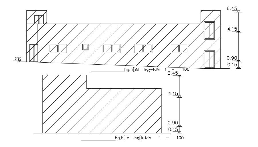 An elevation view of the 12x22m house building drawing