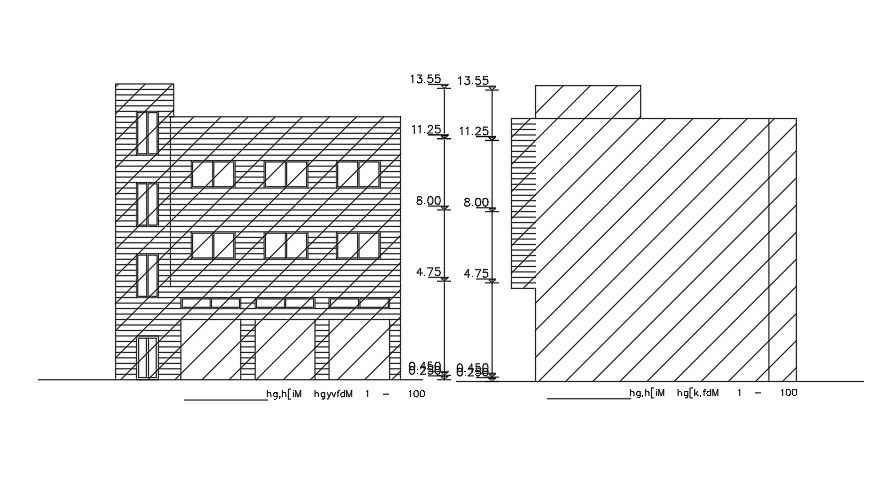 An elevation view of the 13x13m house building view