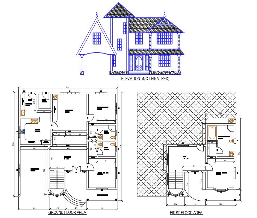 An elevation view of the 13x13m residential house building