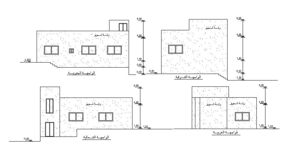 An elevation view of the 13x9m house building drawing