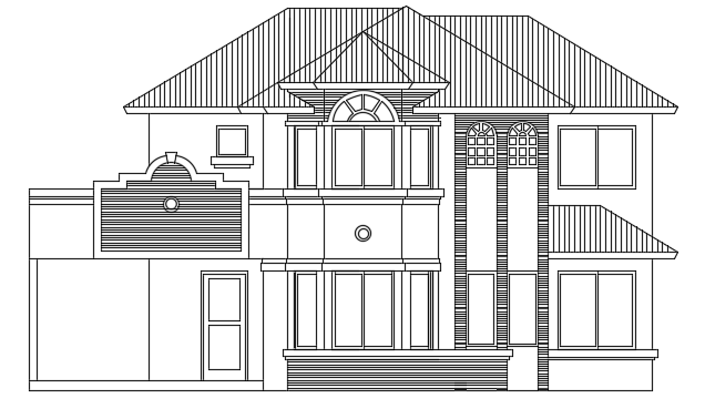 An elevation view of the 14x11m house building AutoCAD drawing