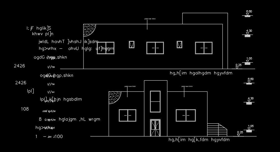 An elevation view of the 14x12m house building drawing