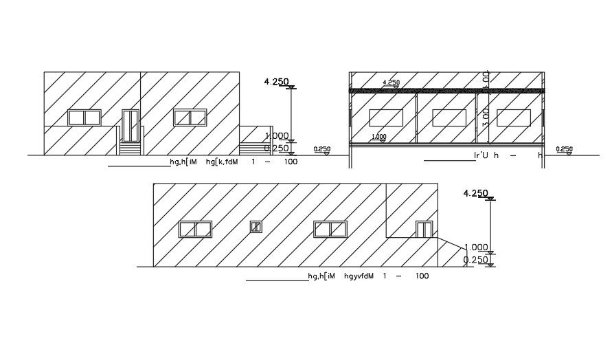 An elevation view of the 14x17m house building