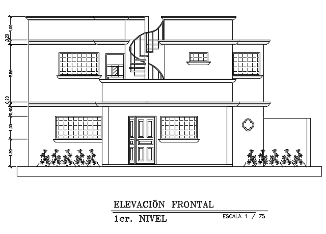 An elevation view of the 15x10m house building cad drawing is given in this file