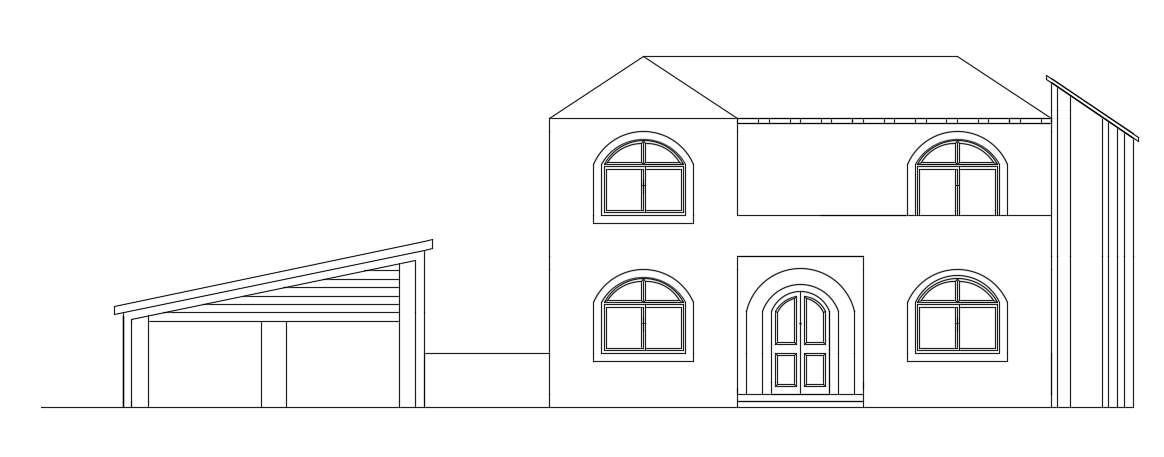 An elevation view of the 15x11m duplex house building model