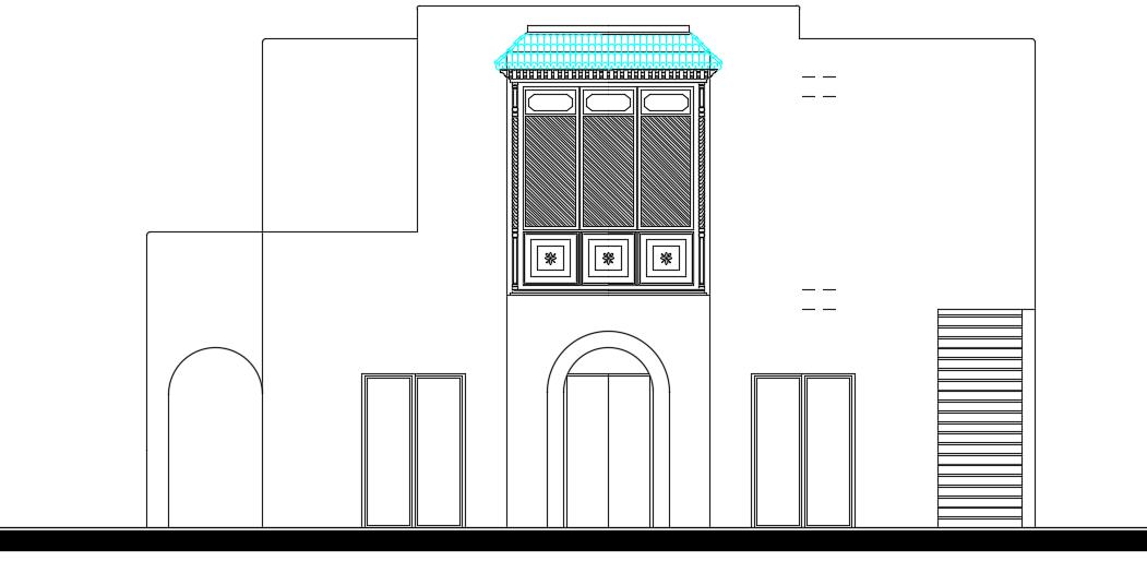 An elevation view of the 15x13m house building cad drawing