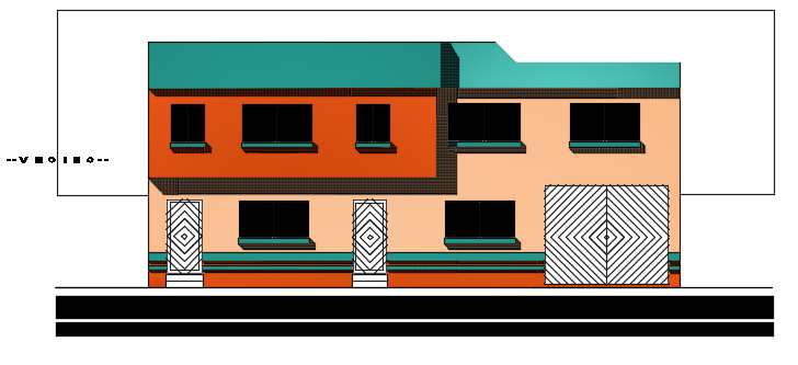 An elevation view of the 15x15m house building