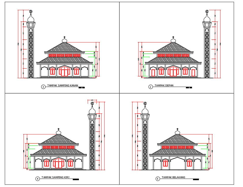 An elevation view of the 15x15m mosque building