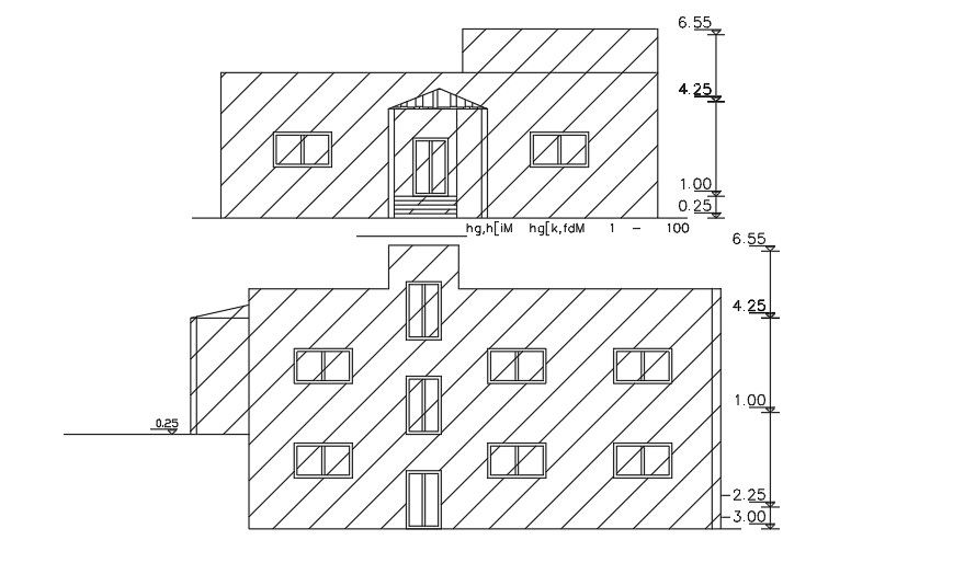An elevation view of the 15x16m house building AutoCAD dra