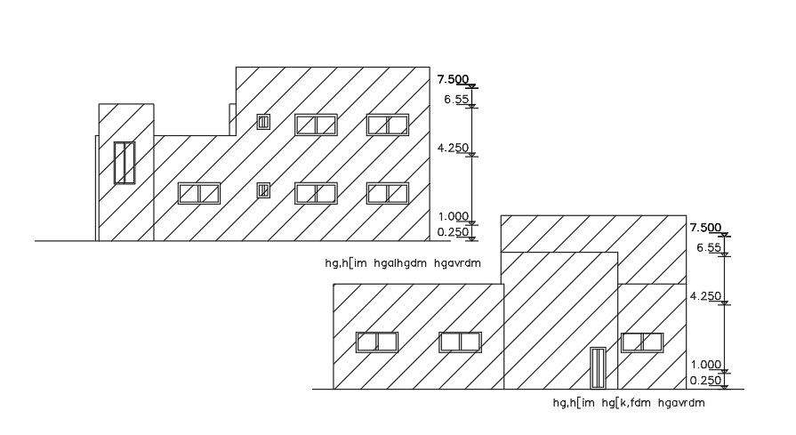 An elevation view of the 15x17m house building AutoCAD drawing