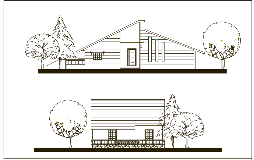 An elevation view of the15x9m 1bhk bedroom architecture house building AutoCAD model