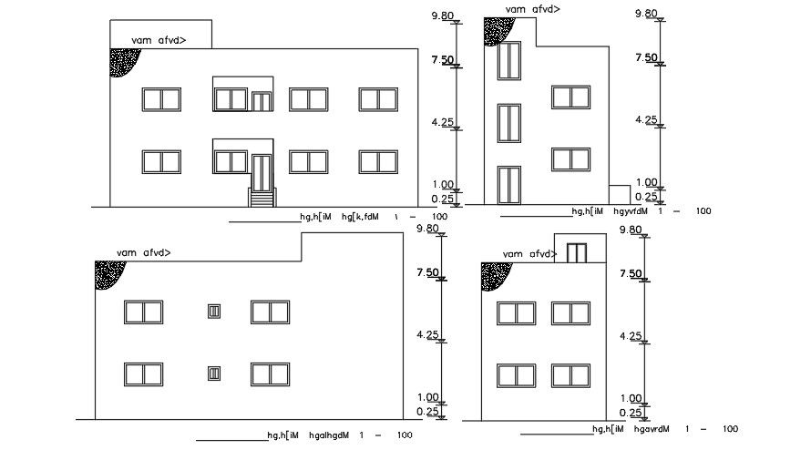 An elevation view of the 16x11m house building